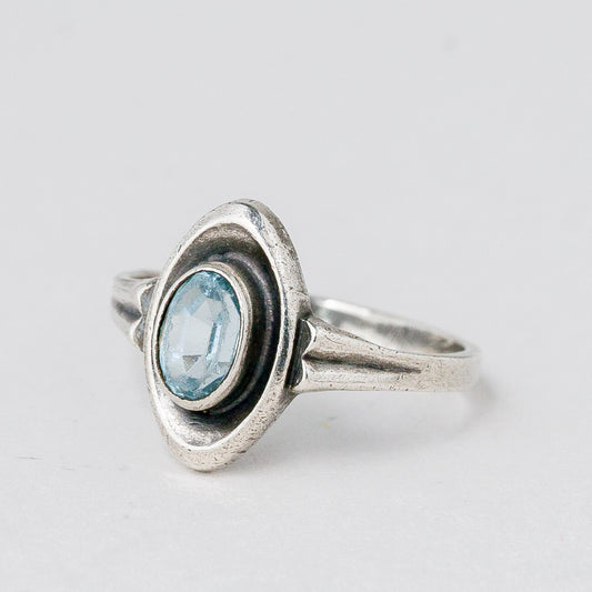 Silber Ring 47 (15,0 mm Ø) 835 Blauer Stein 1,31 g0