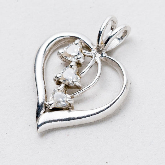 Anhänger 925 Silber Herz Weiße Steine 2 cm 1,36 g0