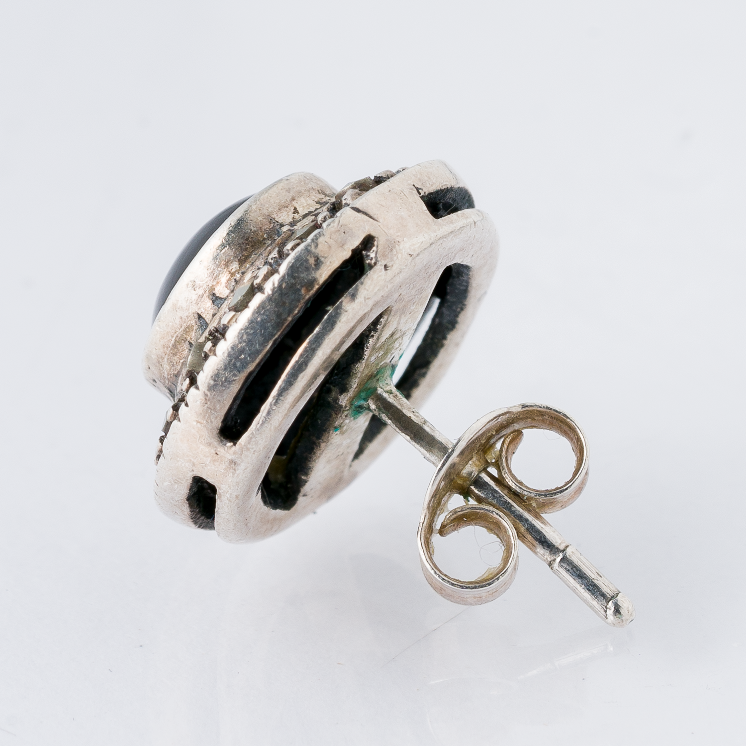 Einzelner Ohrring Ohrstecker Schwarzer Stein 925er Silber 2,23 g1