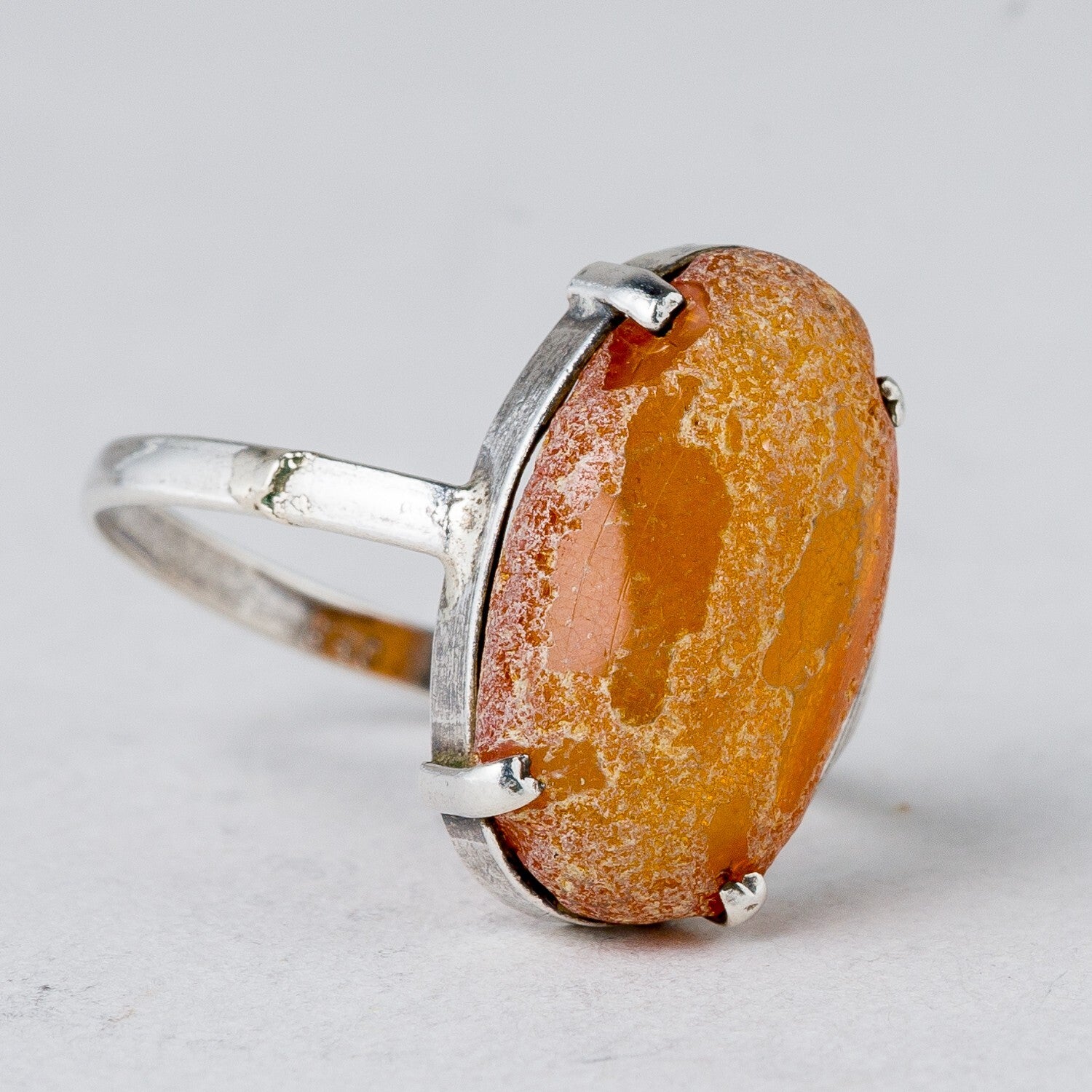 Silber Ring 830 Oranger Stein Größe 54 (17,2 mm Ø) 1,76 g1