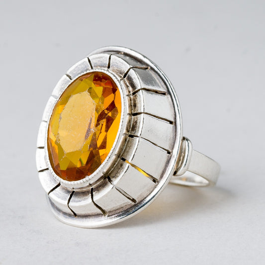 Silber Ring 835 Oranger Stein Größe 56 (17,8 mm Ø) 5,05 g0