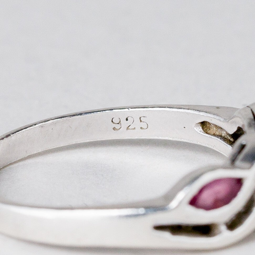 Silber Ring 925 Pinke Steine Größe 52 (16,5 mm Ø) 1,71 g6