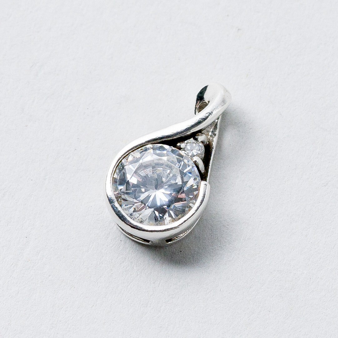 Silber Anhänger Weiße Steine 1,3 cm 1,26 g0