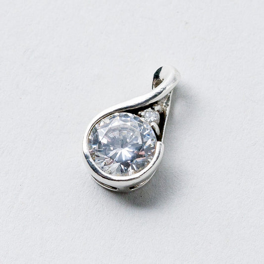 Silber Anhänger Weiße Steine 1,3 cm 1,26 g0