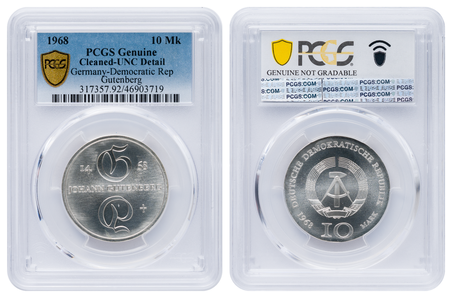 10 Mark DDR 1968 Gutenberg PCGS UNC Detail1