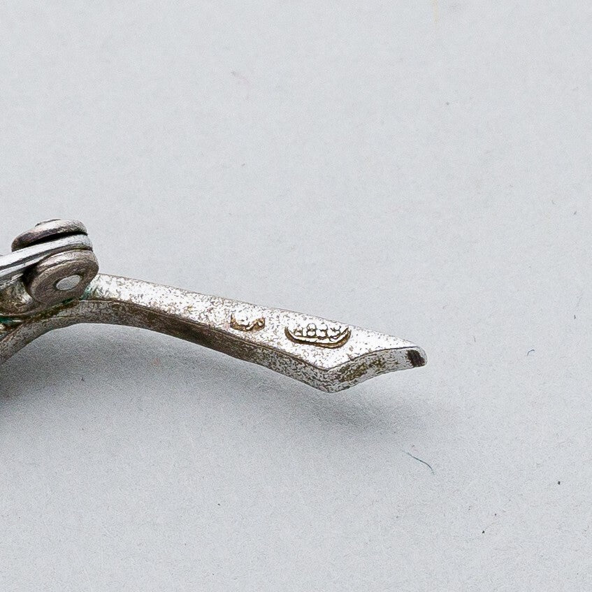 Silber Brosche Spange 835 Blatt Graue Steine 5,7 g7