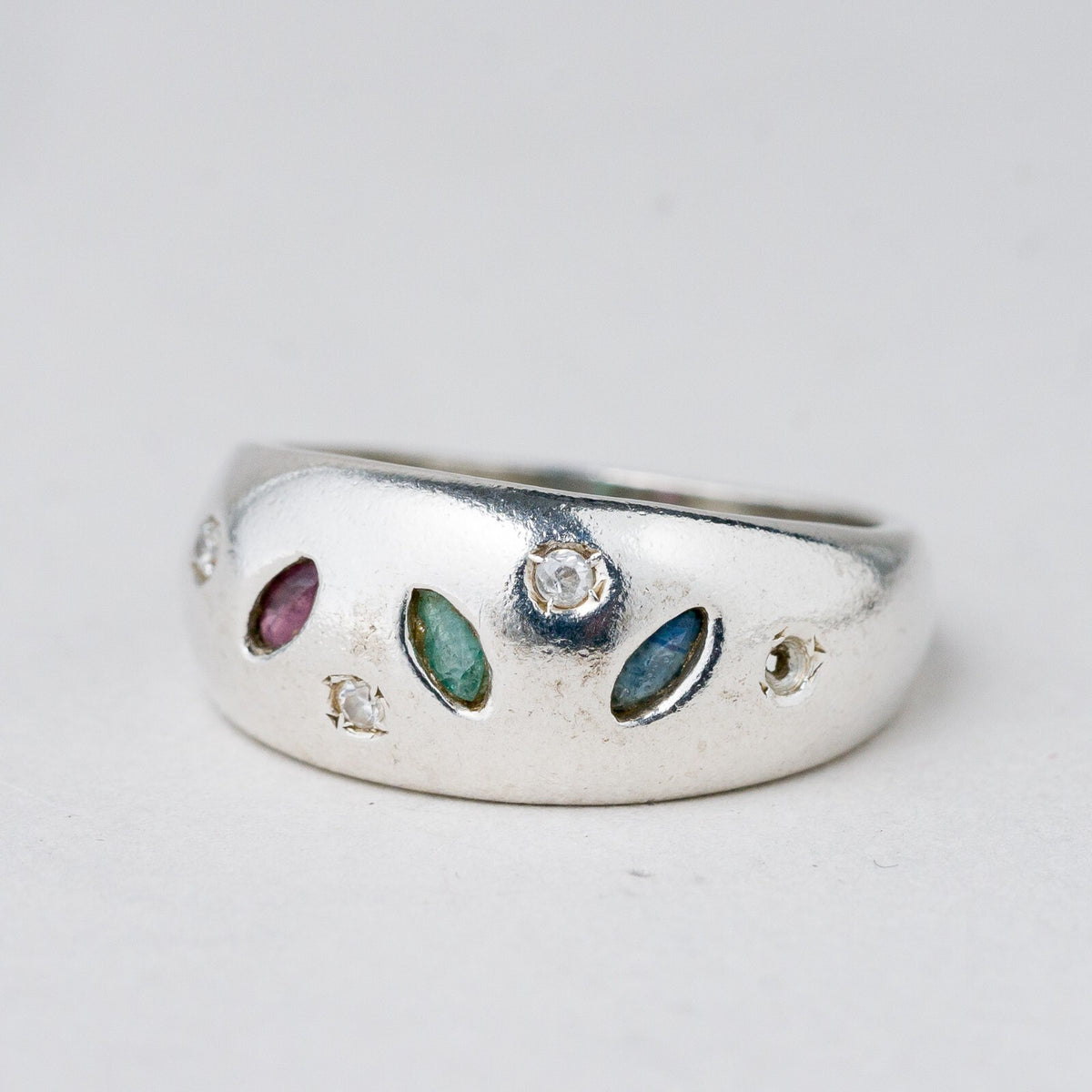 Silber Ring 925 Blauer, Grüner, Roter Stein Größe 56 (17,8 mm Ø) 4,62 g0