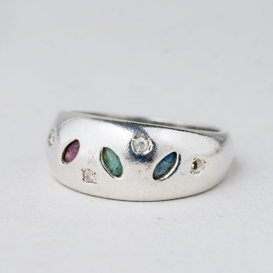 Silber Ring 925 Blauer, Grüner, Roter Stein Größe 56 (17,8 mm Ø) 4,62 g0