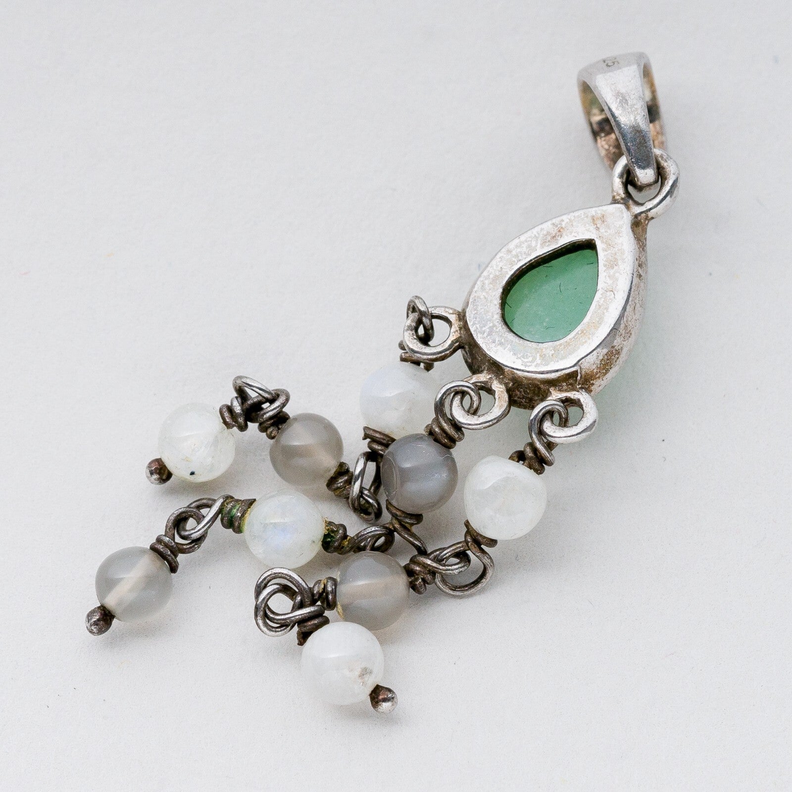 Anhänger Silber 925 Grüner Stein 4,5 cm 3,59 g1