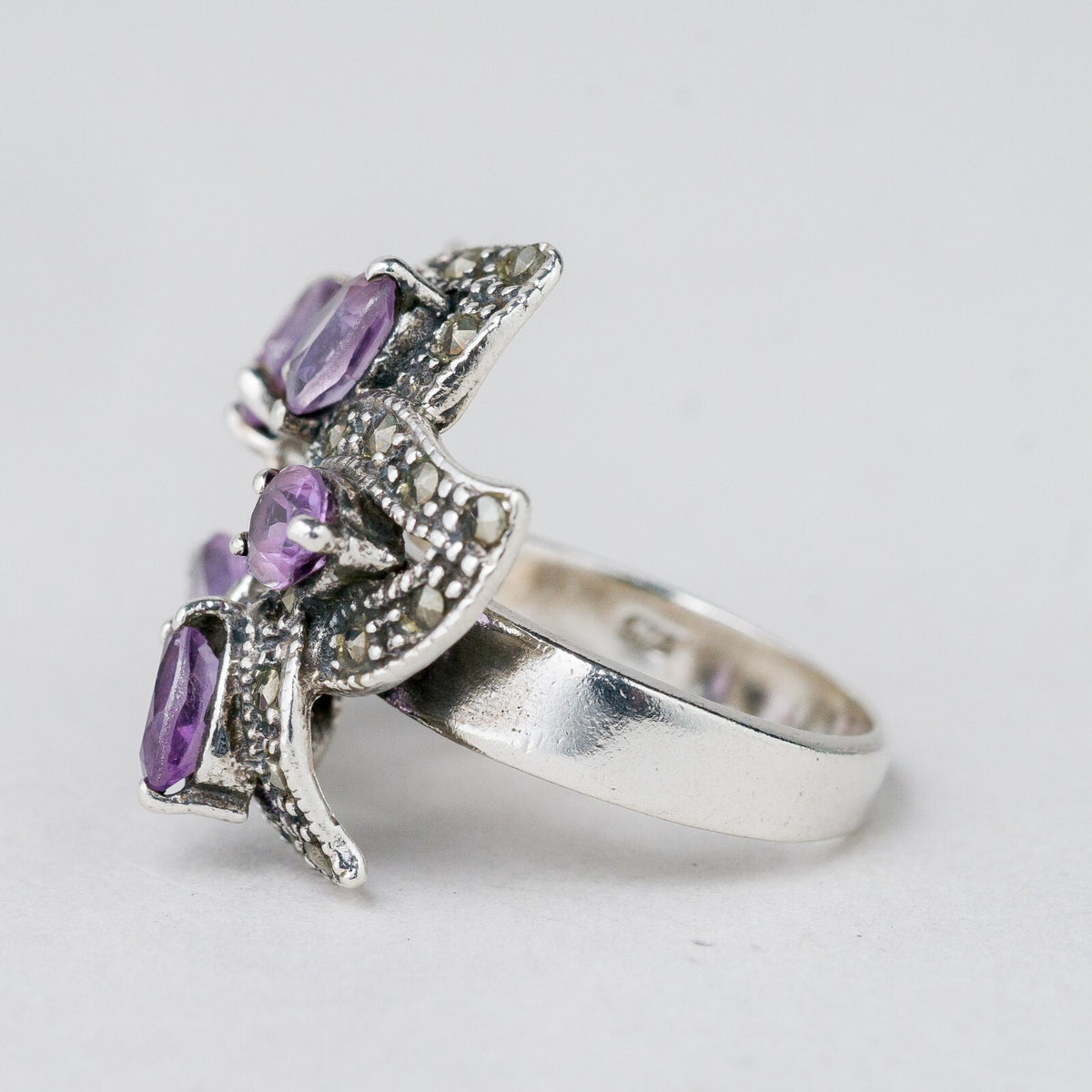 Silber Ring 925 Lila Steine Größe 51 (16,2 mm Ø) 6,78 g5