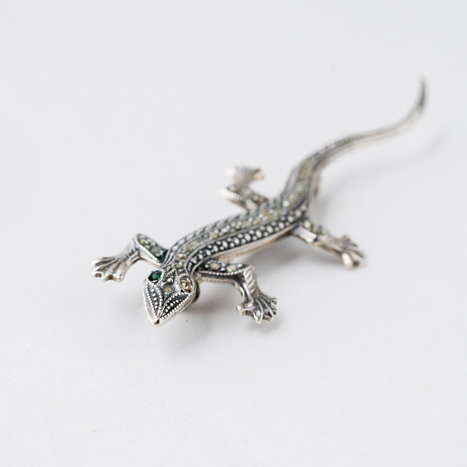 Brosche Reptil Steinbesatz Silber 5,8 cm 3,55 g1