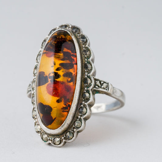 Silber Ring Bernstein Größe 62 (19,7 mm Ø) 6,96 g0