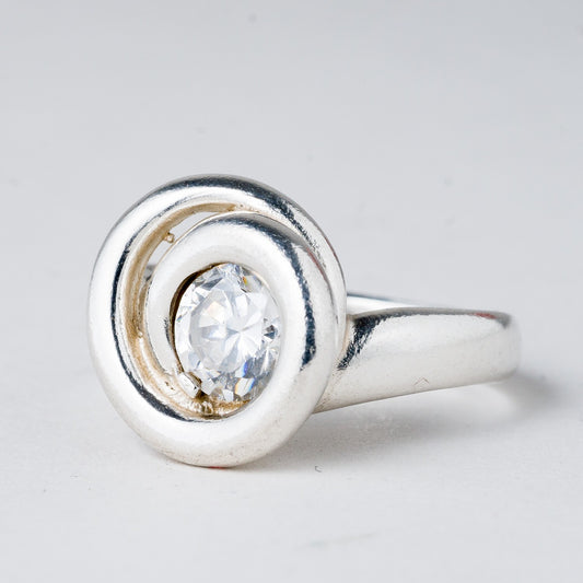Silber Ring 925 Weißer Stein Größe flexibel ca. 60 7,1 g0