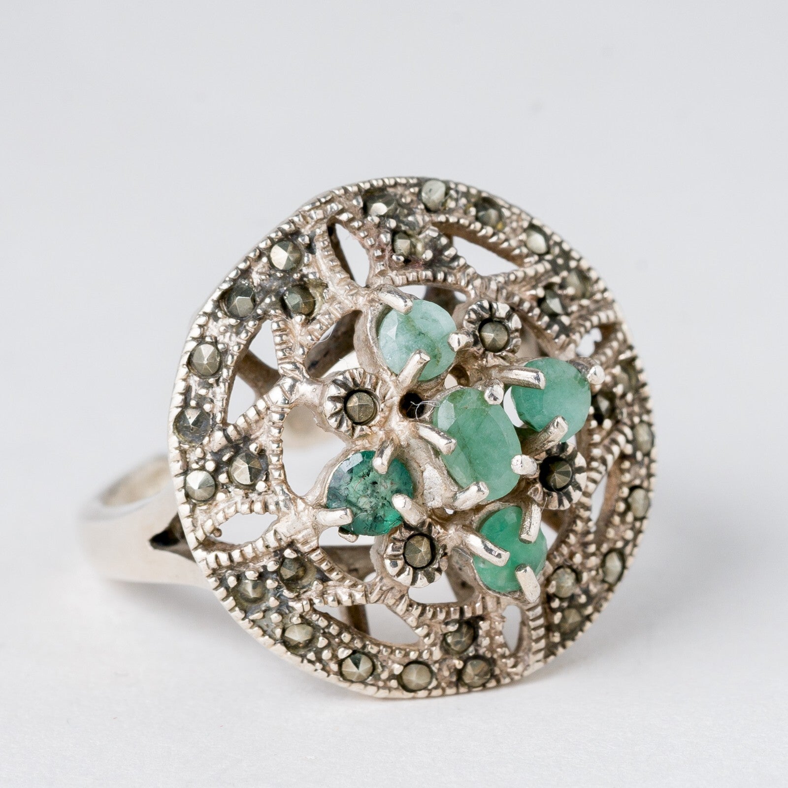 Silber Ring 925 Grüne Steine Größe flexibel ca. 57 7,37 g1