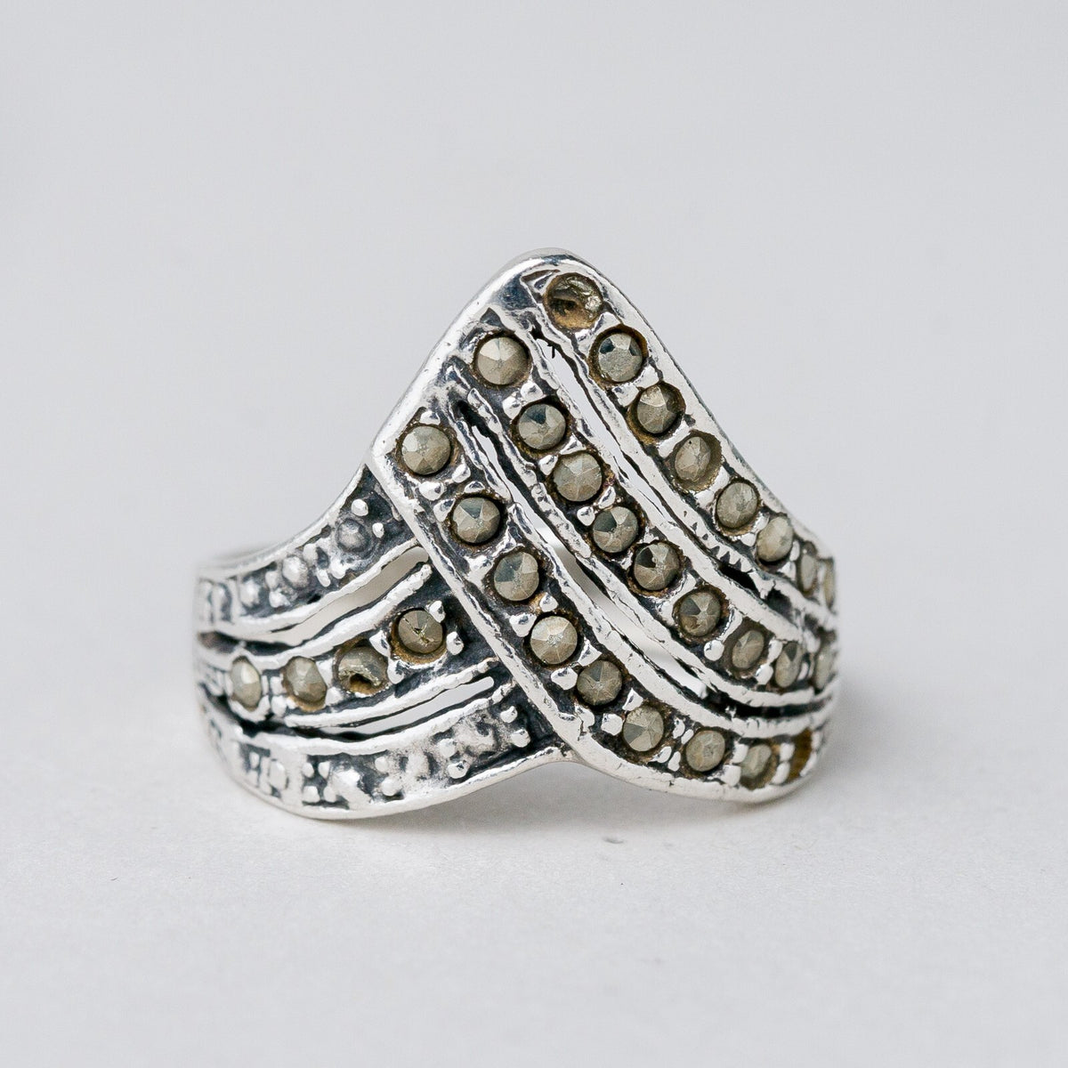 Silber Ring 925 Graue Steine Größe 55 (17,5 mm Ø) 5,89 g6