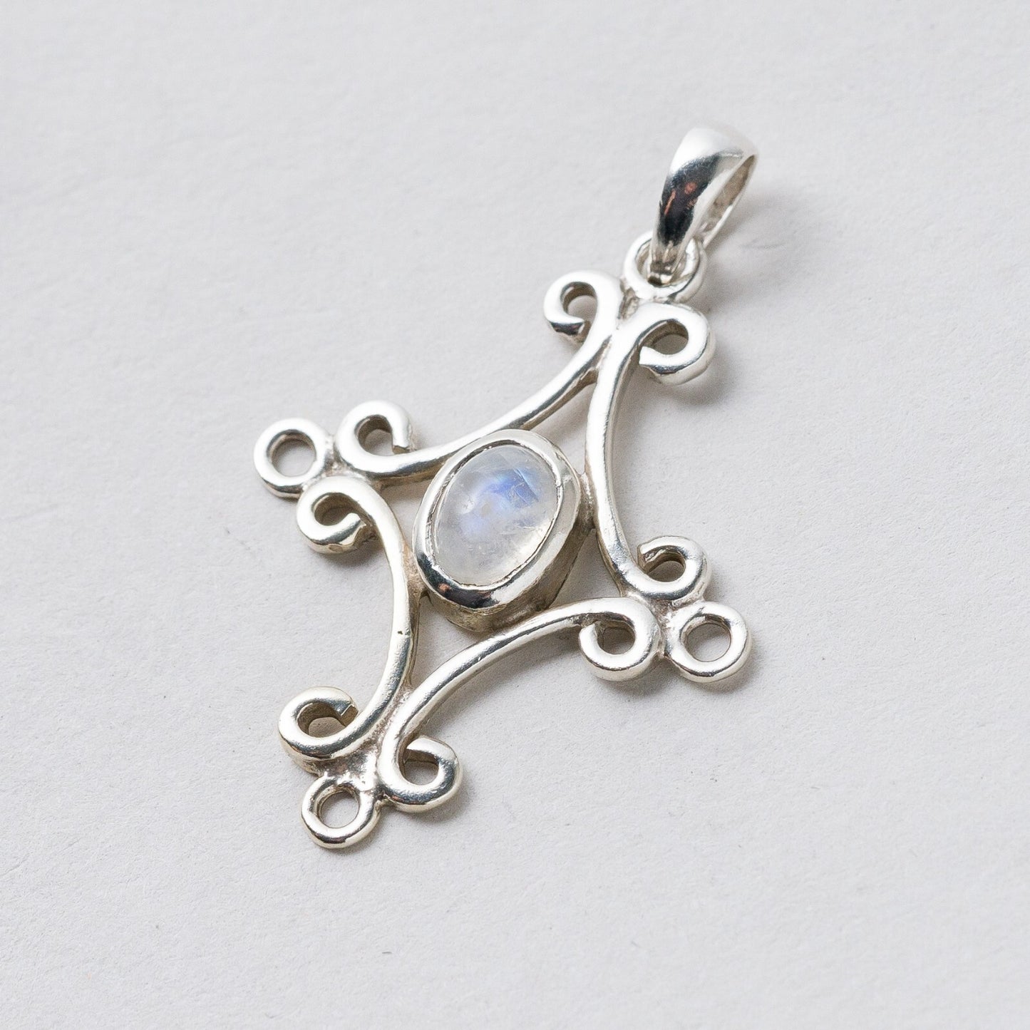 Silber Anhänger Kettenanhänger 925 Mondstein 3,5 cm 2,26 g0