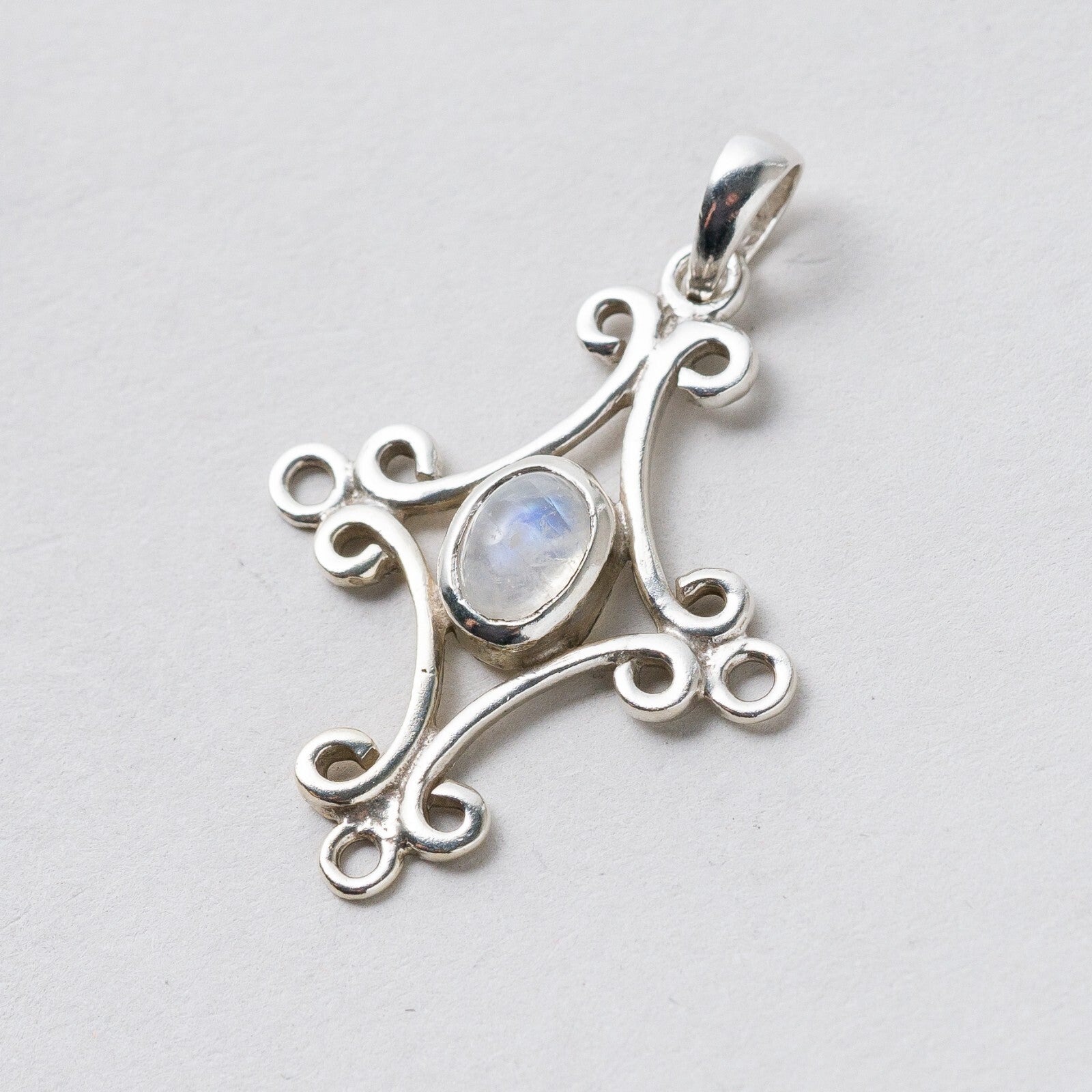 Silber Anhänger Kettenanhänger 925 Mondstein 3,5 cm 2,26 g0