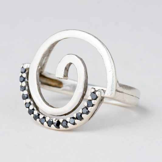 Ring Schwarze Steine 5,19 g 925er Silber Größe 56 (17,8 mm Ø)0