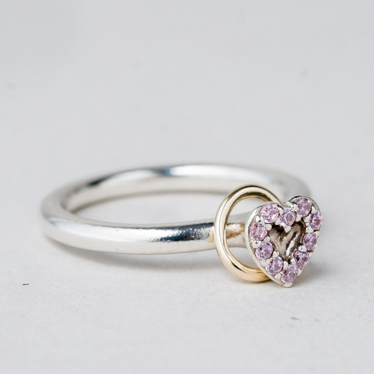 Silber Ring 925 Rosa Steine Herz und Ring Größe 56 (17,8 mm Ø) 4,12 g1