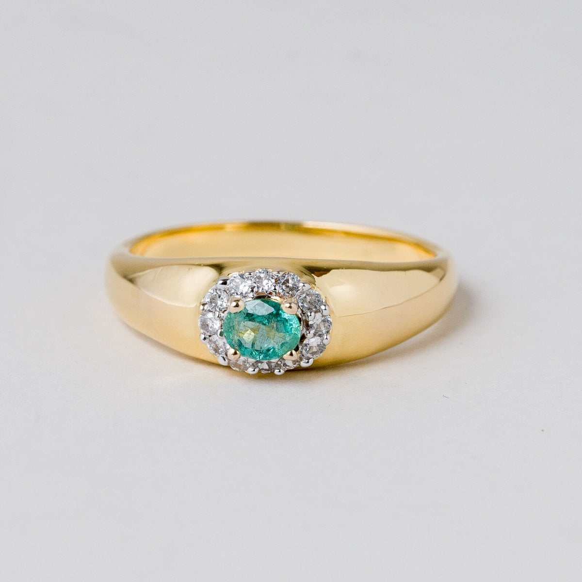Silber Ring 925 Vergoldet Grüner Stein Größe 63 (20,0 mm Ø) 3,98 g6