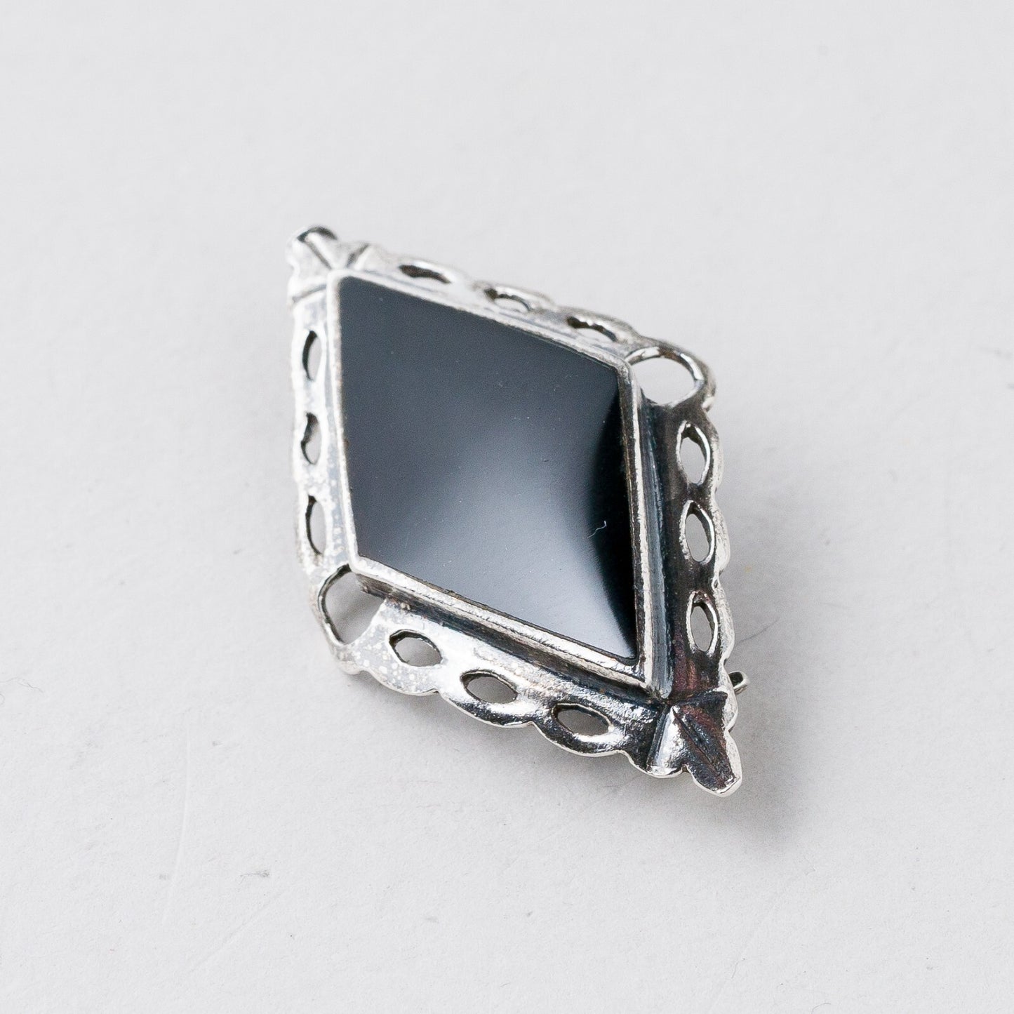 Silber Brosche 925 Schwarzer Stein 3,5 cm 4,49 g3