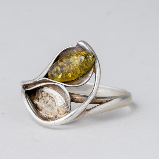 Silber Ring 925 Bernstein Größe 55 (17,5 mm Ø) 2,99 g0