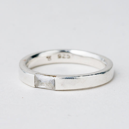 Silber Ring 925 Weißer Stein Größe 55 (17,5 mm Ø) 3,65 g0