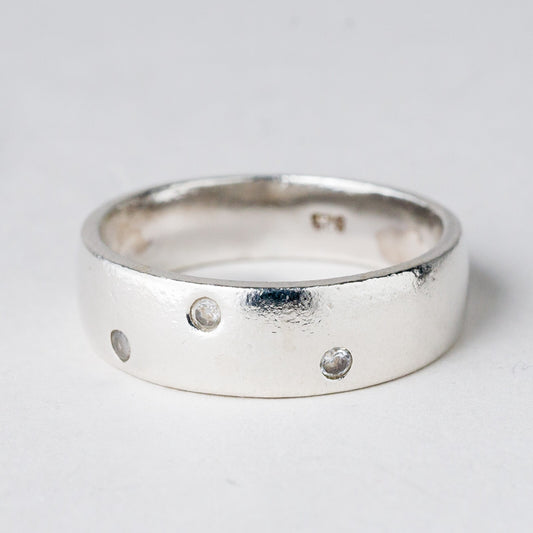 Silber Ring 925 Weiße Steine Größe 60 (19,1 mm Ø) 5,41 g0