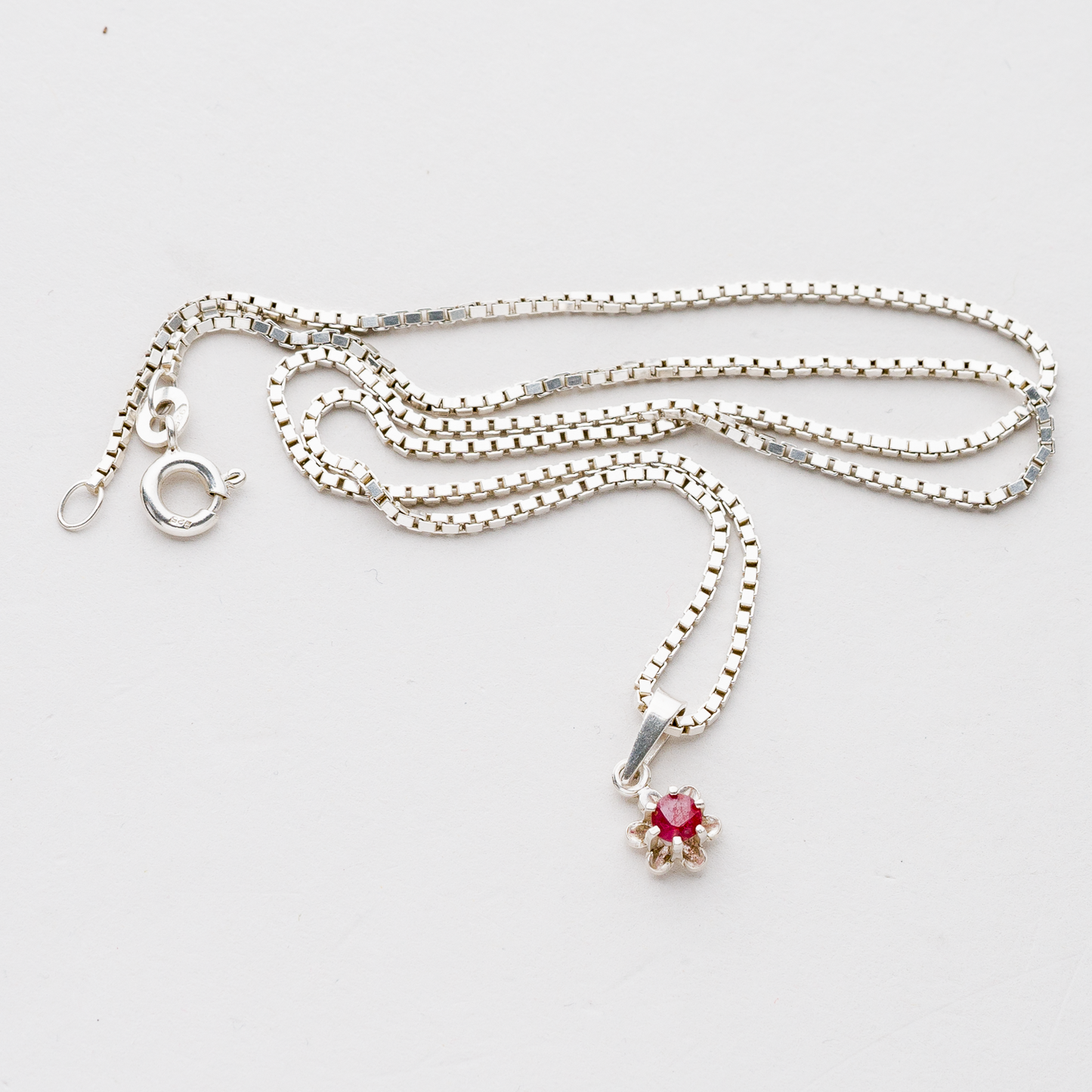 Venezianerkette 1,3 mm Anhänger roter Stein 925er Silber 4,38 g 42 cm0