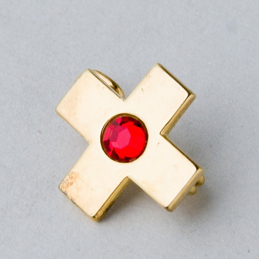 Silber Brosche Spange 925 Kreuz vergoldet Roter Stein 1,14 g0