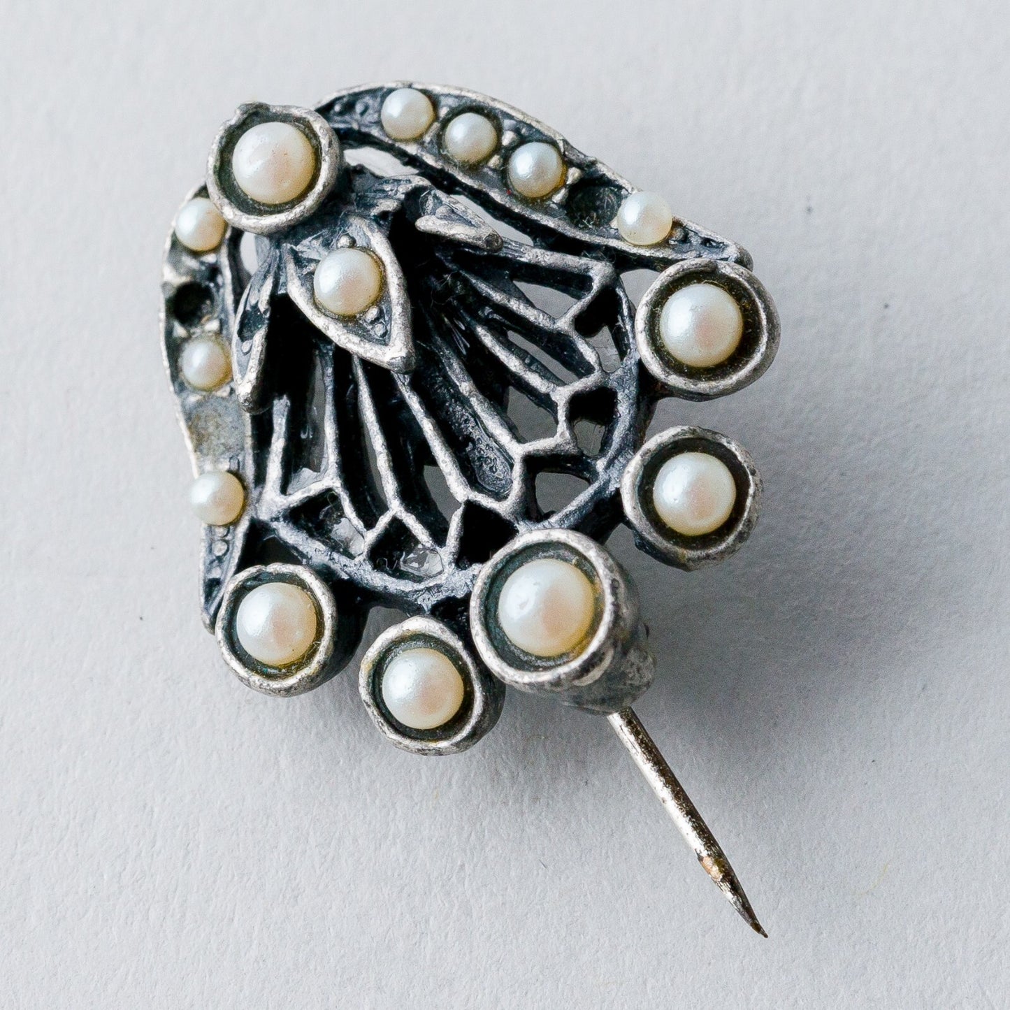 Silber Brosche Spange Perlen 4,6 g6