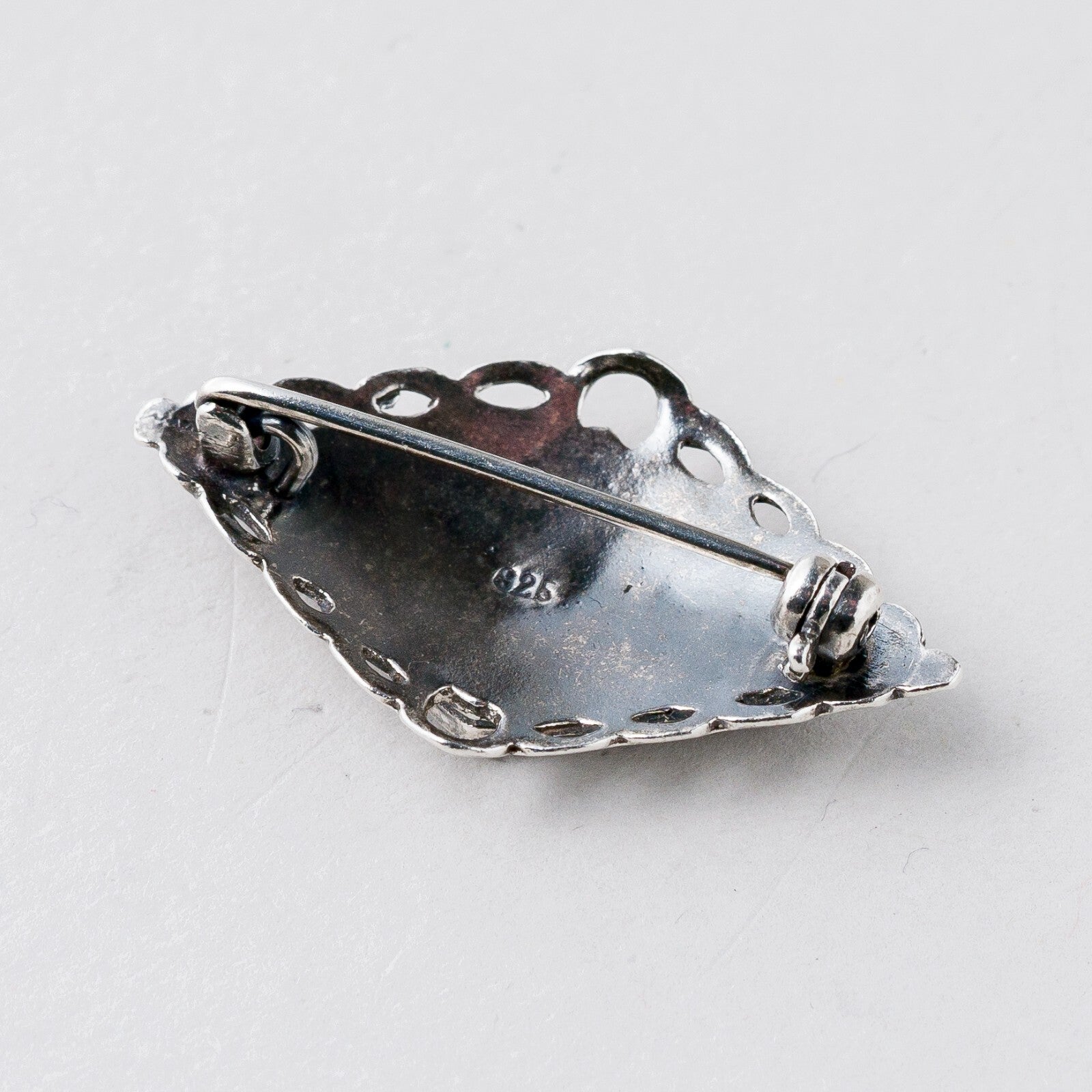 Silber Brosche 925 Schwarzer Stein 3,5 cm 4,49 g4