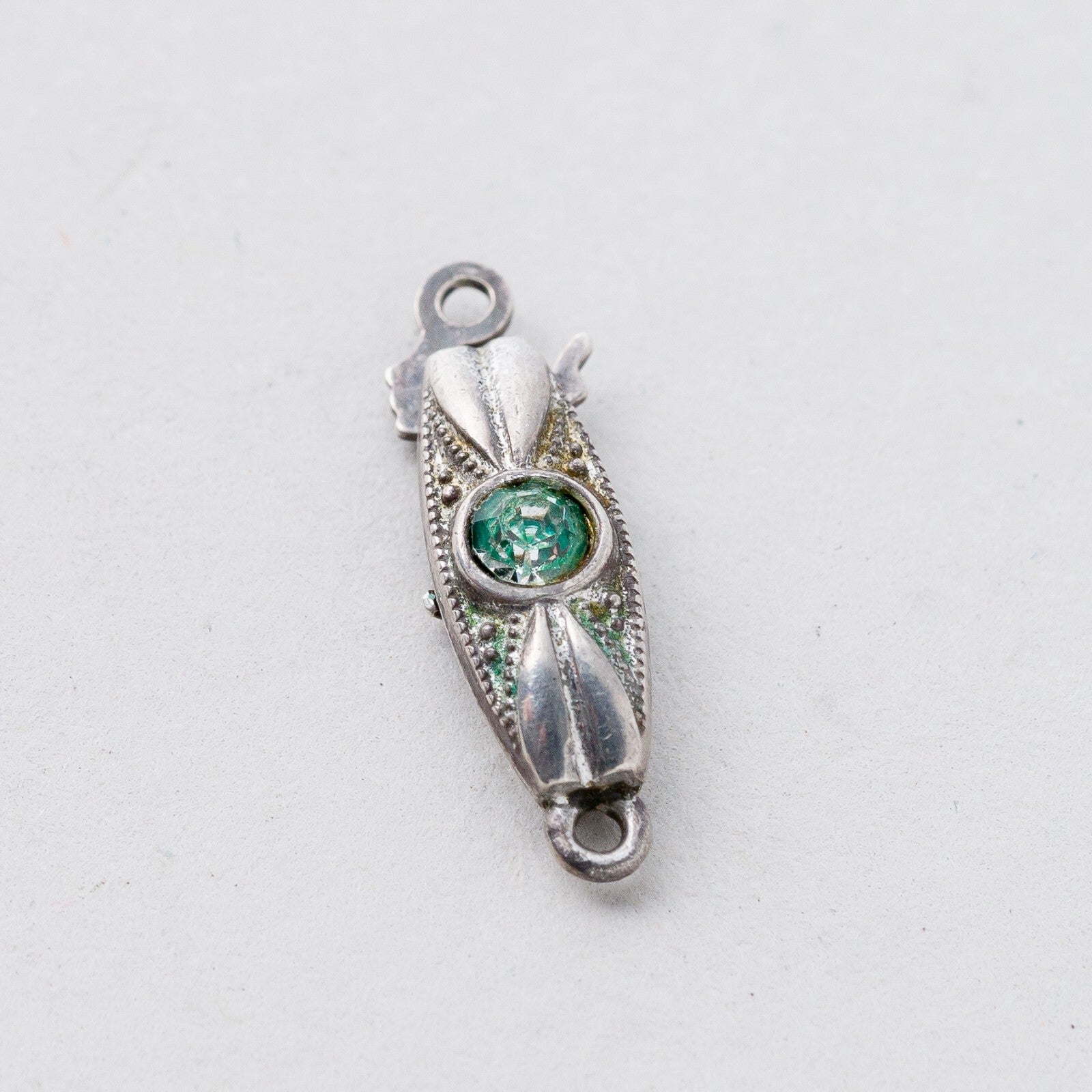Kettenverschluss 835 Silber Grüner Stein 0,78 g2