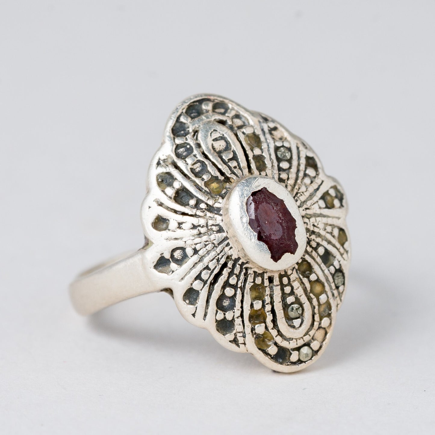 Ring Roter Stein 4,66 g Silber Größe flexibel ca. 571
