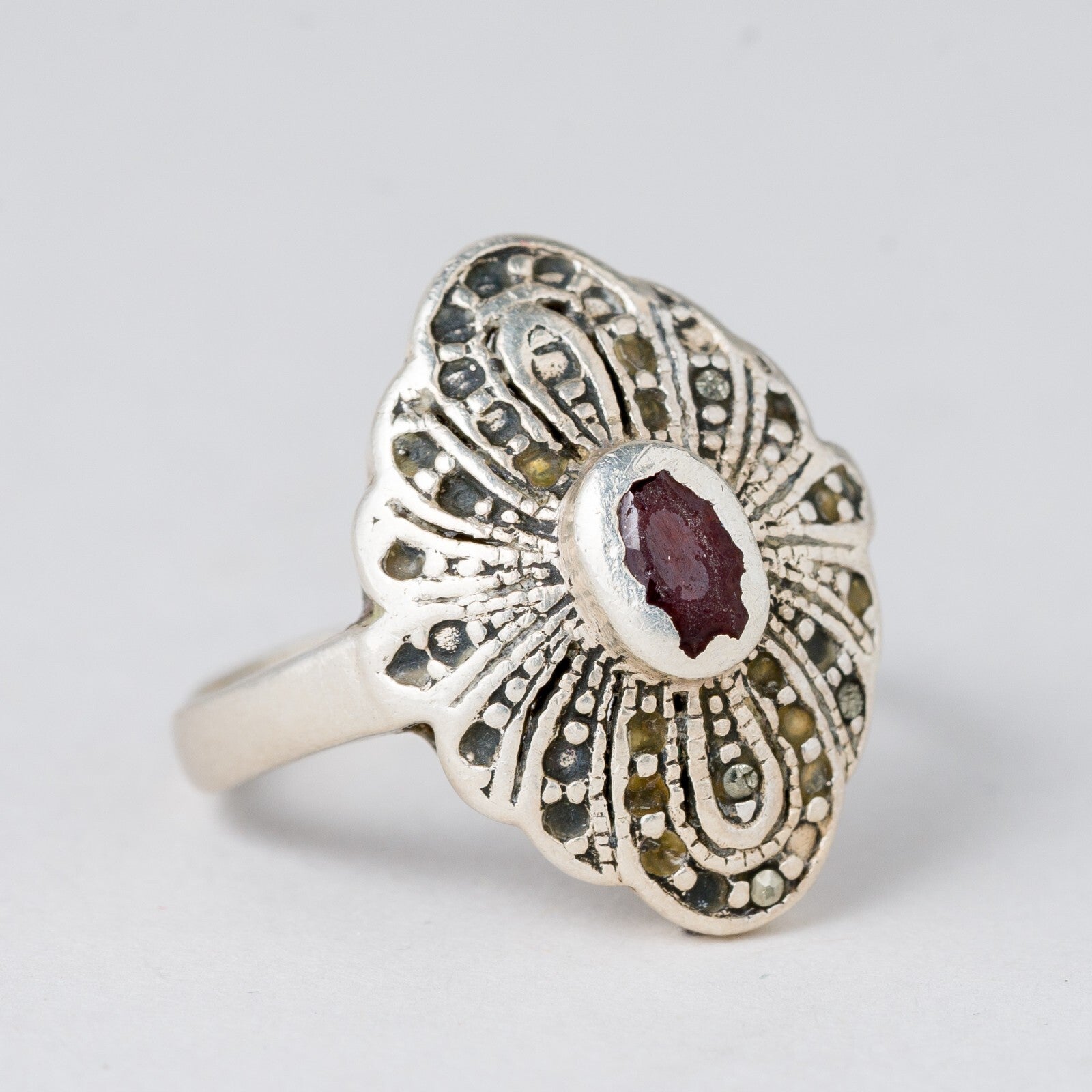 Ring Roter Stein 4,66 g Silber Größe flexibel ca. 571