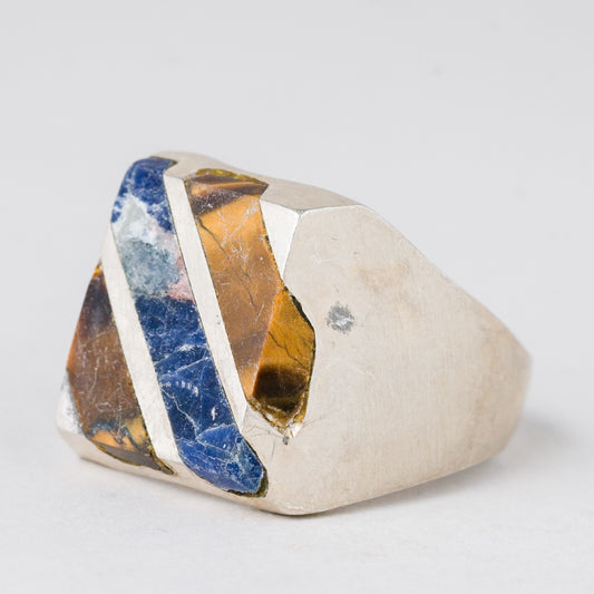 Ring Blauer und Braune Steine 12,9 g 925er Silber Größe flexibel ca. 600