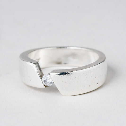 Silber Ring 925 Weißer Stein Größe 54 (17,2 mm Ø) 7,03 g0