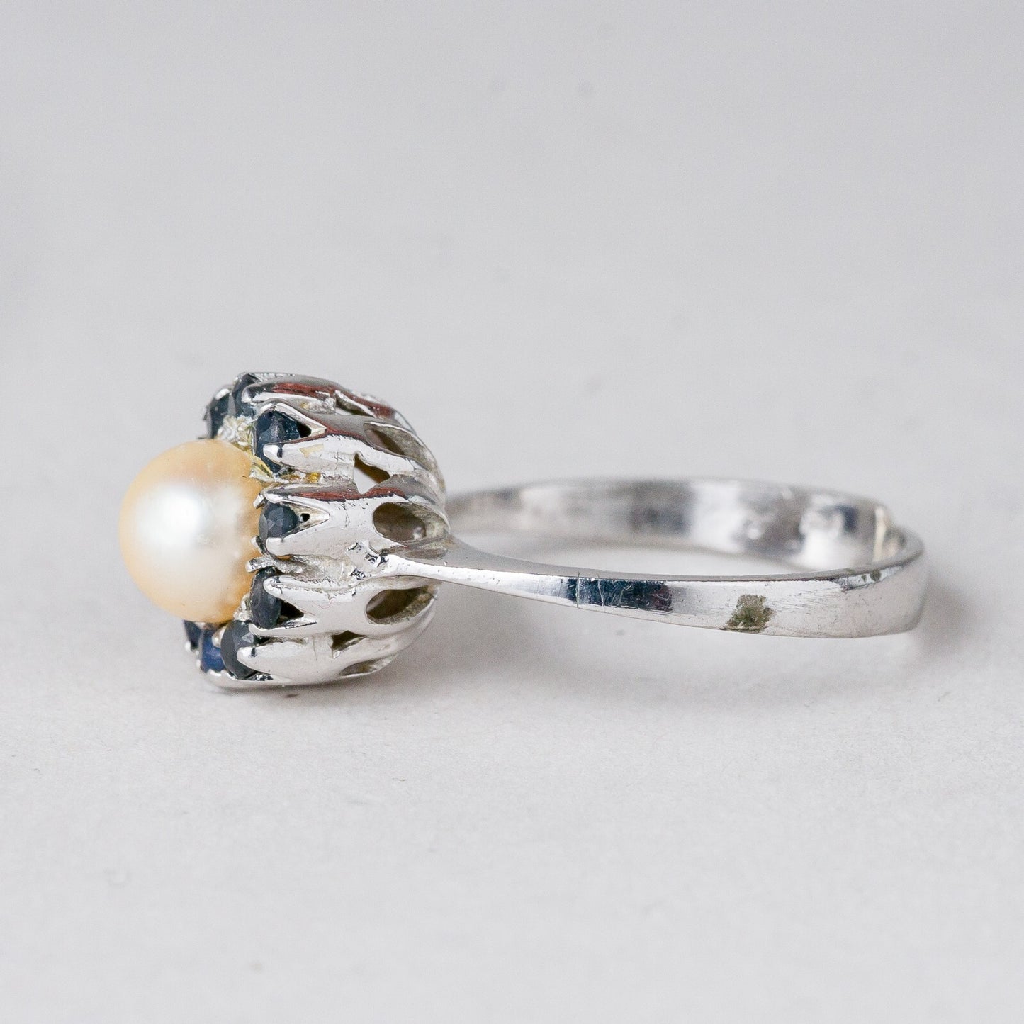 Silber Ring Perle und Blaue Steine Größe flexibel ca. 56 3,28 g1