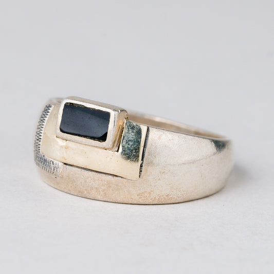 Ring Schwarzer Stein 4,44 g 925er Silber Größe 54 (17,2 mm Ø)0
