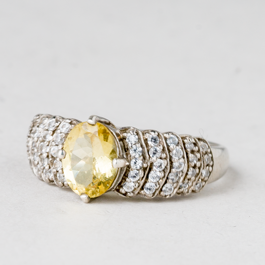 Ring Gelber Stein 925er Silber 2,85 g Größe 56 (17,8 mm Ø)0