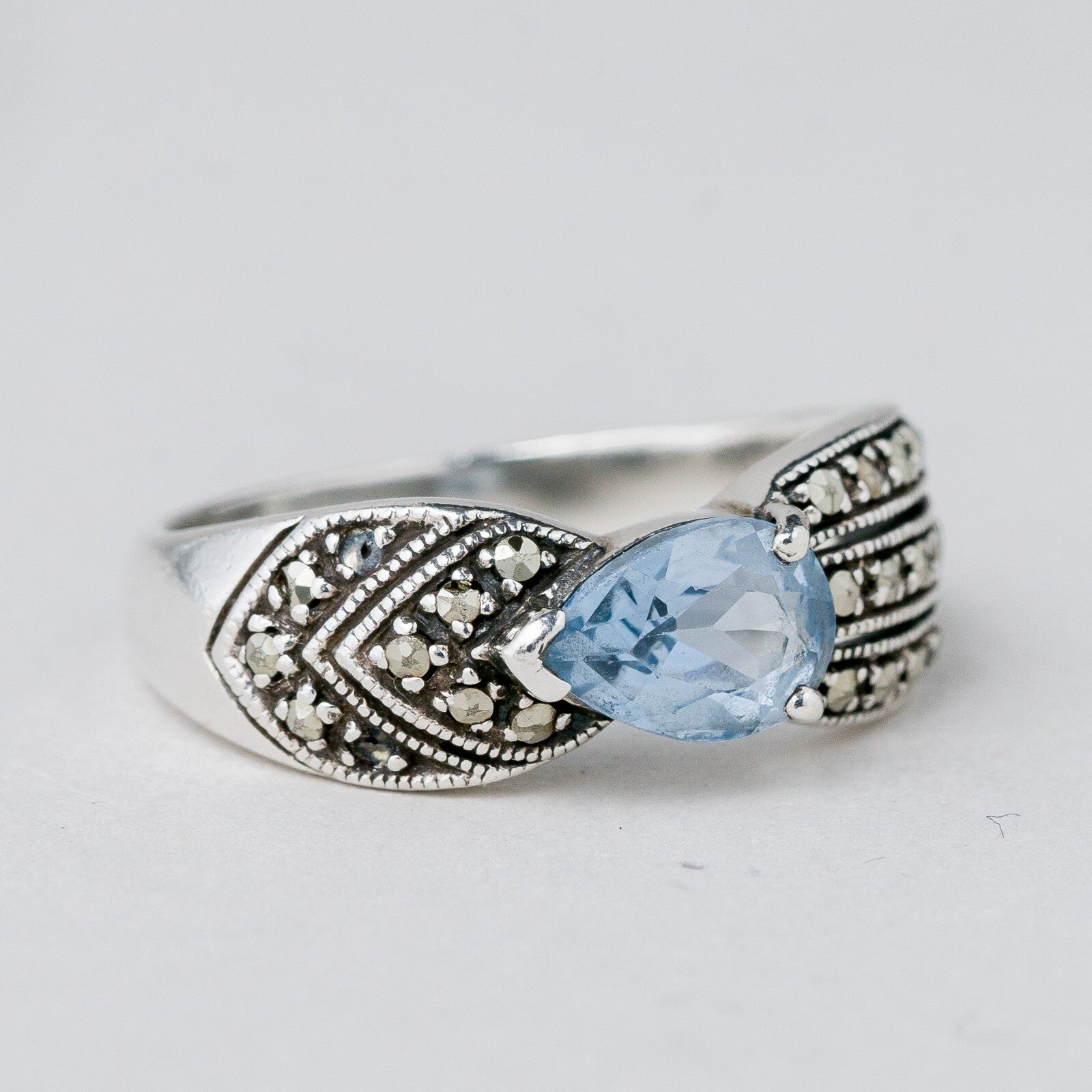 Silber Ring 925 Blauer Stein Größe 59 (18,8 mm Ø) 4,93 g1