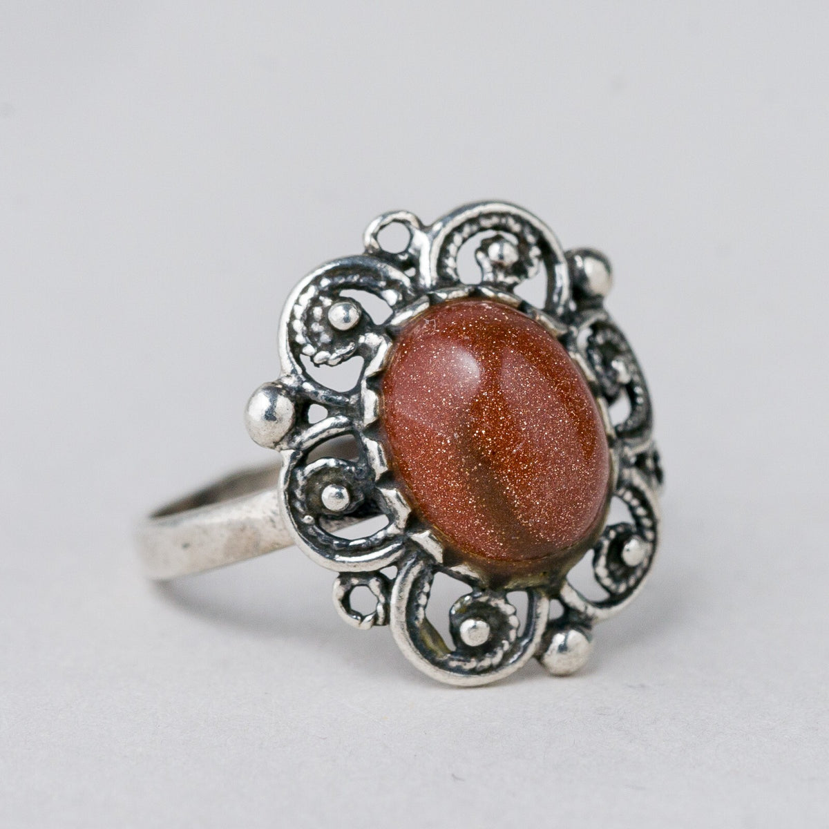 Silber Ring 925 Brauner Stein Glitzer Größe 54 (17,2 mm Ø) 2,74 g1