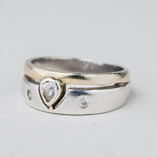 Silber Ring 925 Weißer Stein Größe 56 (17,8 mm Ø) 5,12 g0