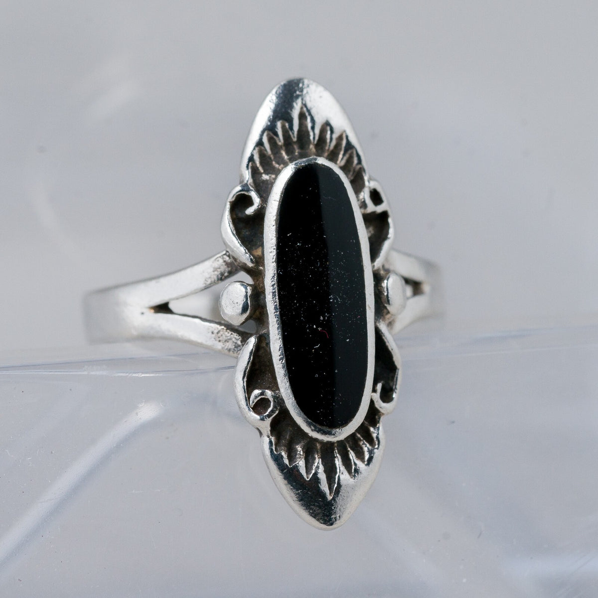 Silber Ring 925 Schwarzer Stein Größe 49 (15,6 mm Ø) 3,09 g1
