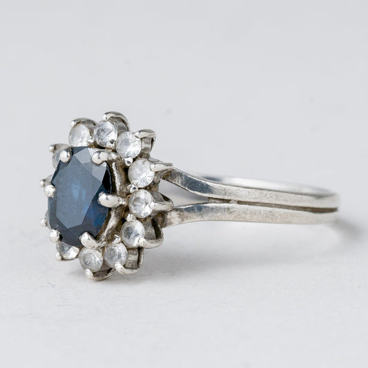 Silber Ring 925 Blauer Stein Größe 57 (18,1 mm Ø) 2,86 g0