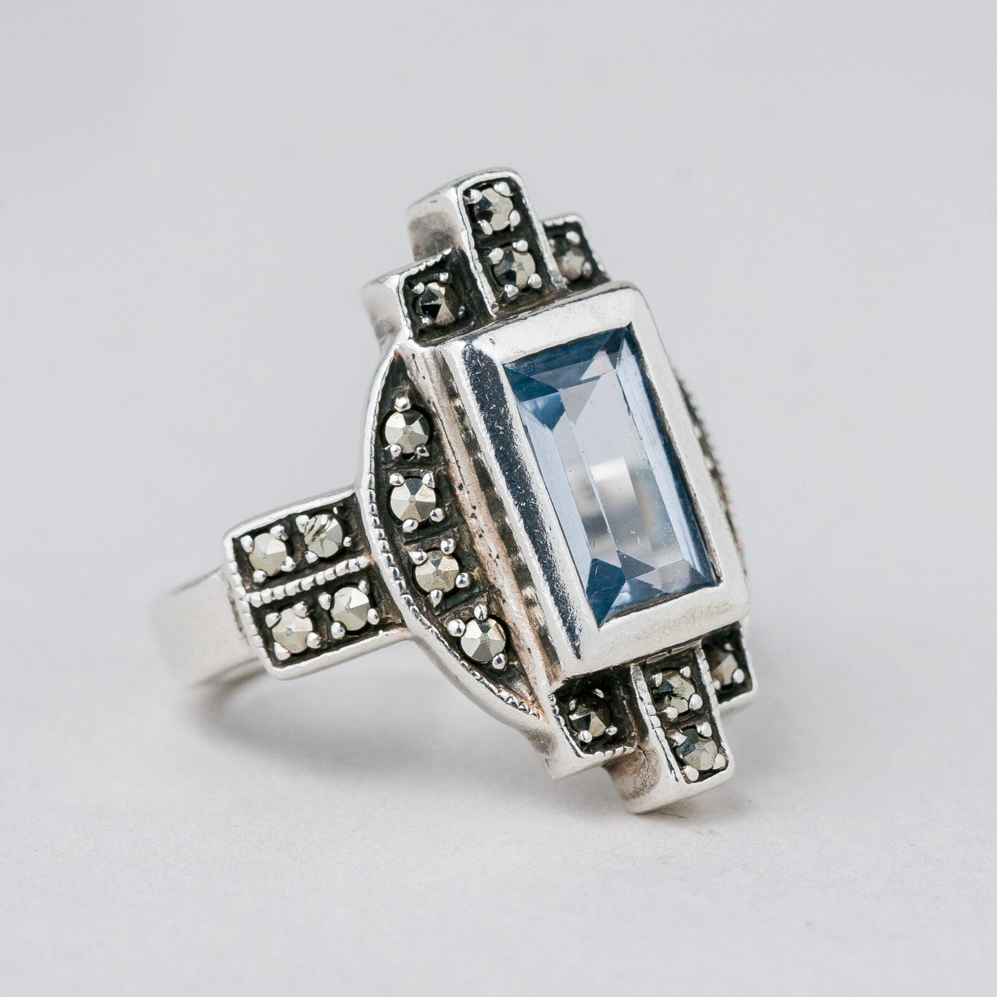 Silber Ring 925 Blauer Stein Größe 49 (15,6 mm Ø) 5,77 g1