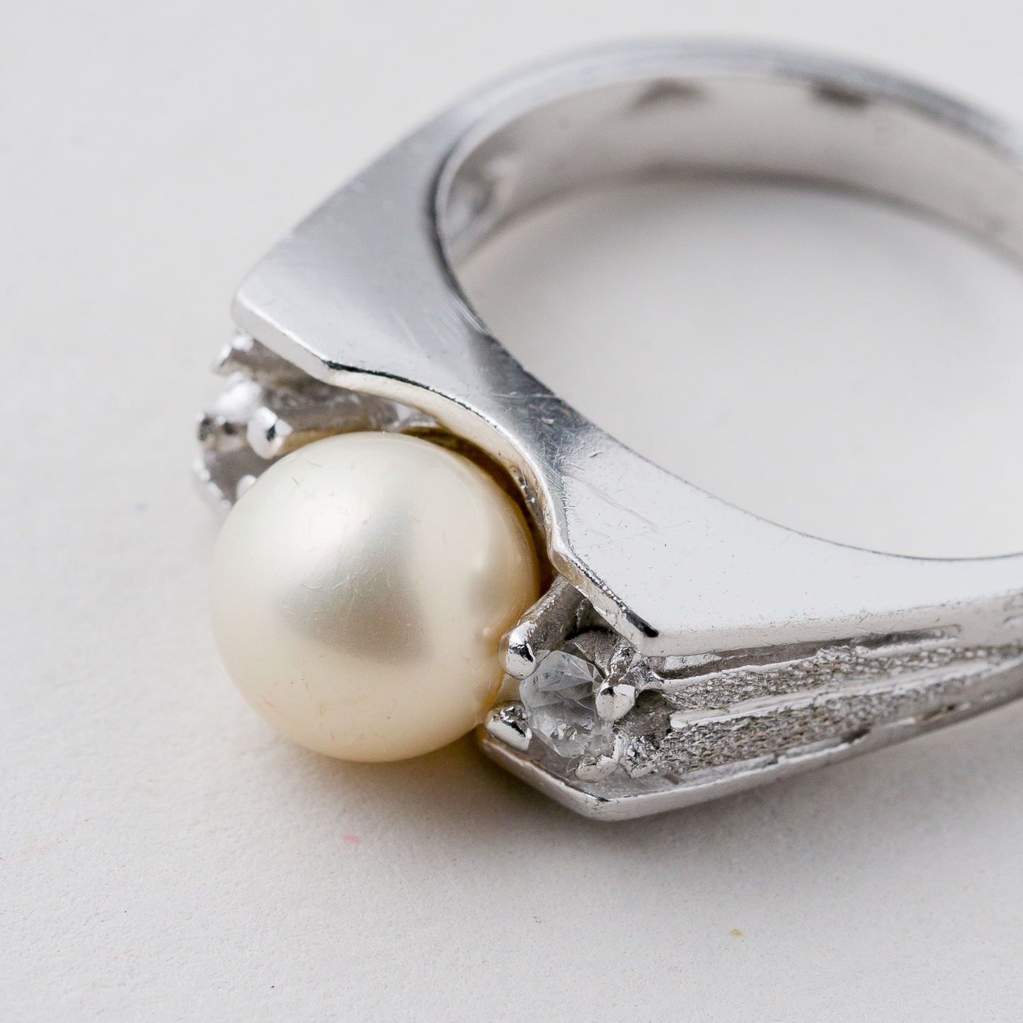 Ring Perle Steinbesatz 4,88 g 925er Silber Größe 57 (18,1 mm Ø)3
