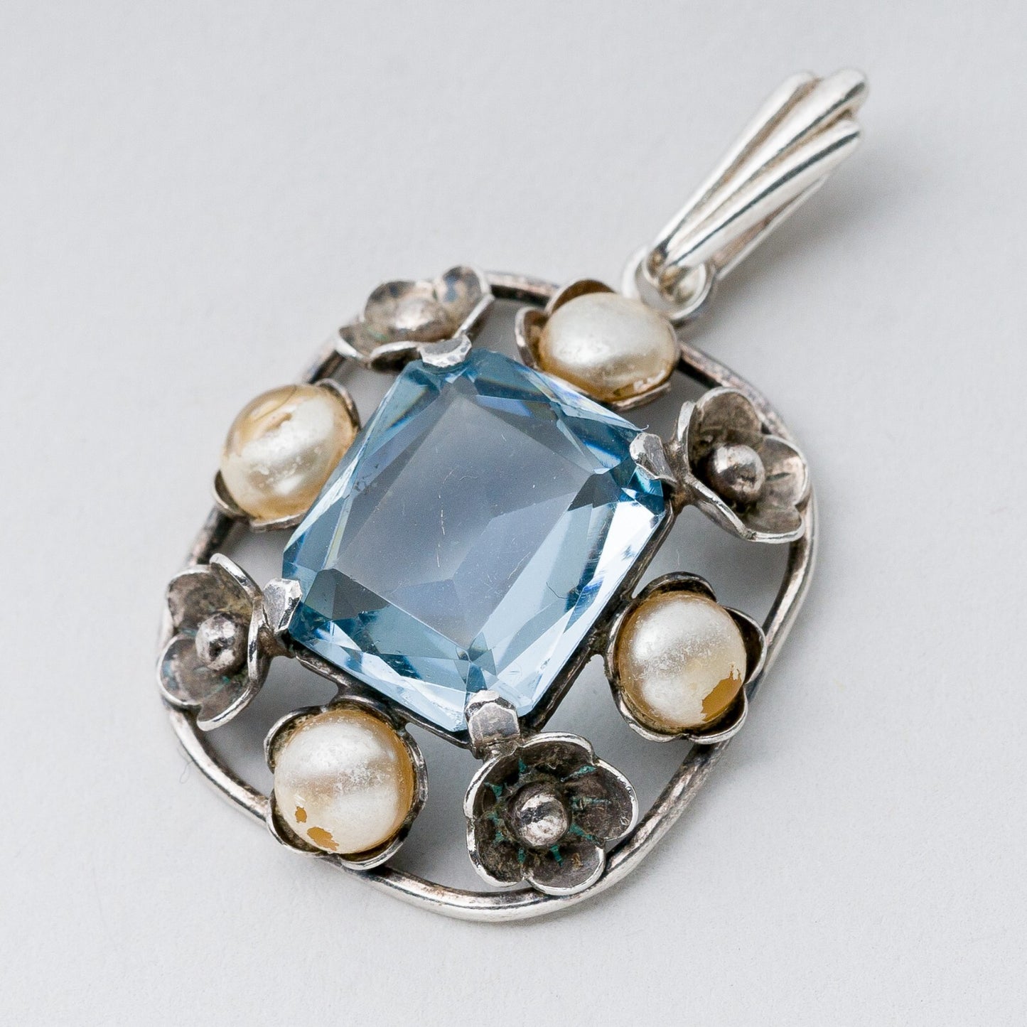 Anhänger Silber 835 Blauer Stein Perlen 3,5 cm 4,94 g0