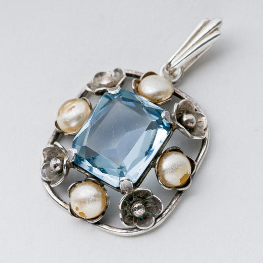 Anhänger Silber 835 Blauer Stein Perlen 3,5 cm 4,94 g0