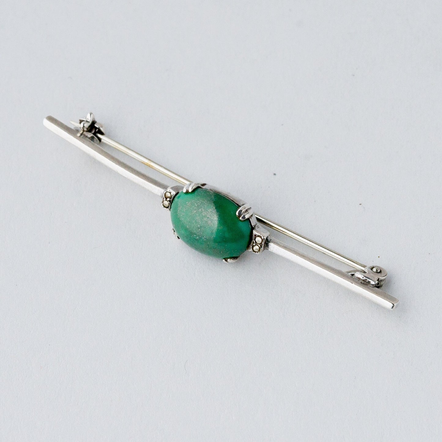 Silber Brosche Spange 835 Grüner Stein 3,17 g0